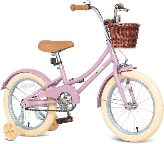 Retro Design Girls Bike with Basket and Coaster Brake for 3-13 Years Old Kids, 14 16 18 Inch Cruiser Bicycle for Toddlers with Training Wheels, 20 24 26 Inch with Kickstand, Multiple Colors
