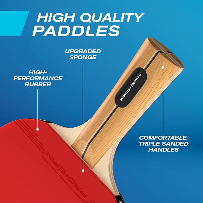 PRO-SPIN Portable Ping Pong Set with Retractable Ping Pong Net for Any Table, All-in-One Table Tennis Set with Ping Pong Paddles, Balls & Case, Table Top Family Game
