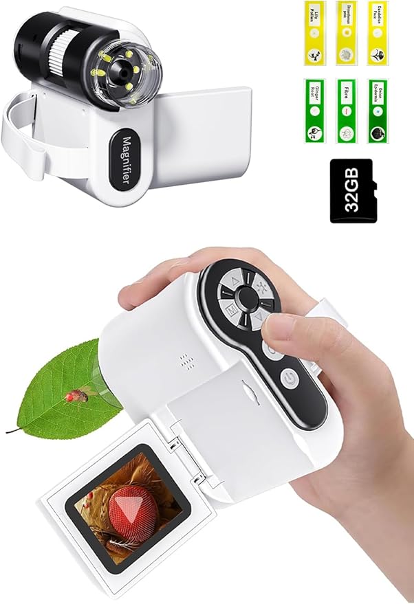 Microscope for Kids - 1000X Portable Handheld Kids Mini Microscope | Telescope with Photo and Video Educational Science Toys | Age 3 4 5 6 7 8 9 10 11 12 Years Old Kids Christmas Birthday Gift