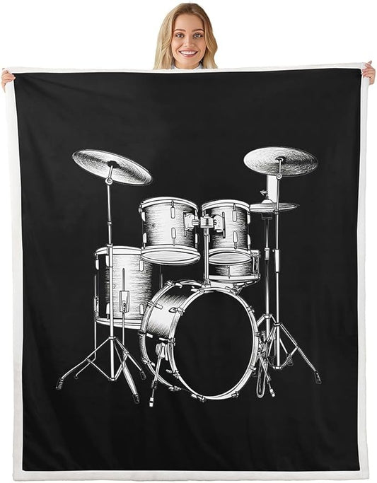 Drum Kit Plush Fleece Throw Blanket for Sofa Couch Bed - Rock Music Themed Sherpa With Musical Pattern - Fuzzy Room Decor - 40x50 Inch