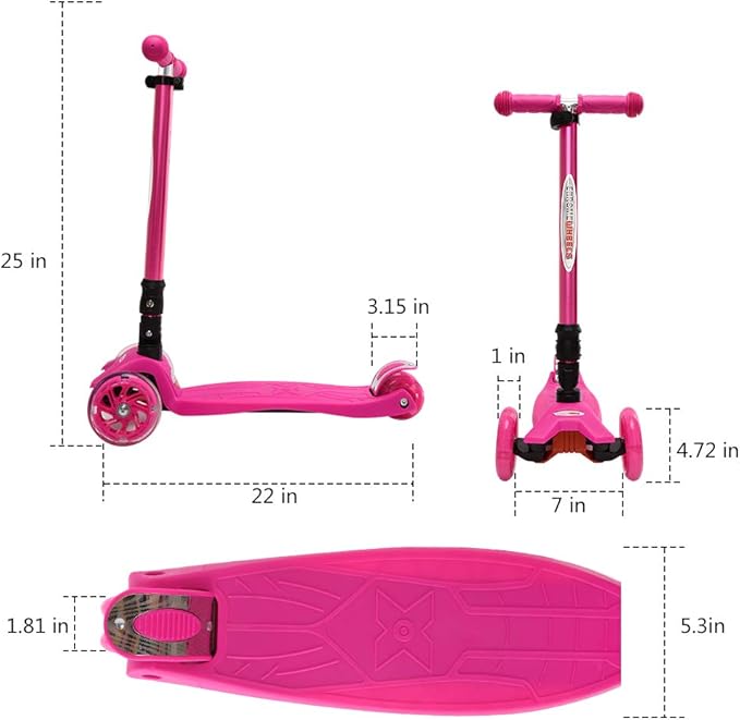 ChromeWheels Foldable Scooters for Kids, Deluxe Kick Scooter 4 Adjustable Height 132lbs Weight Limit 3 Wheel, Lean to Steer LED Light Up Wheels, Best Gifts for Girls Boys Age 3-12 Year Old
