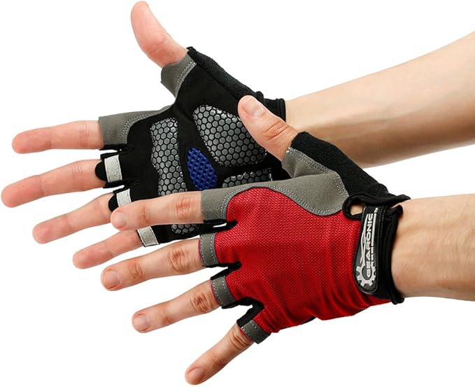 GEARONIC Mens Cycling Gloves, Fingerless Mountain Bike Gloves for Men, Breathable MTB bicycle gloves, Gel Padded Road biking gloves, Anti-slip Road Motorcycle Gloves for Men/Women, Half Finger Guantes