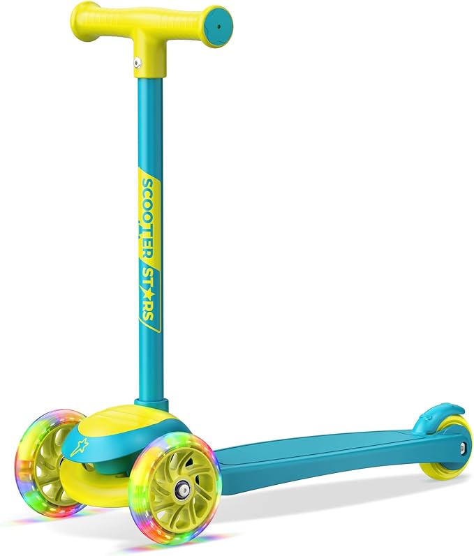 3 Wheel Scooter for Kids, Smooth Light Up LED Front Wheels, Wide Anti Slip Deck, Rear Foot Brake, Easy Lean to Steer Maneuvering, Indoor & Outdoor Ride On Toys for Ages 2 Up