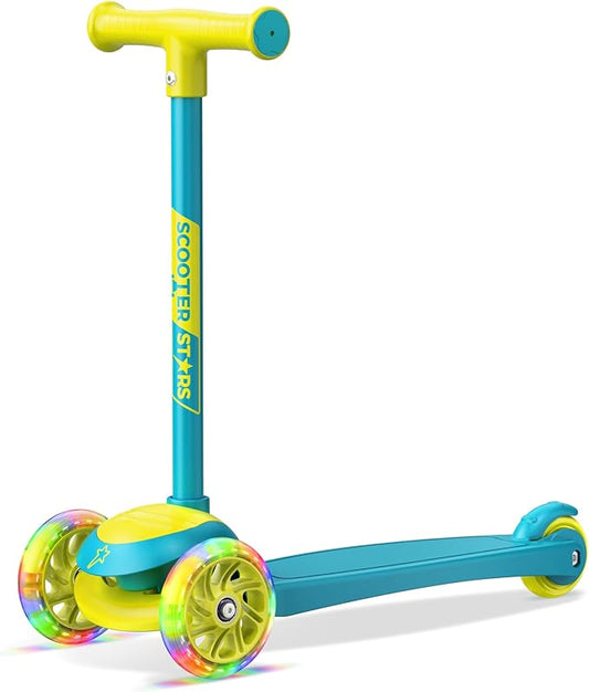 3 Wheel Scooter for Kids, Smooth Light Up LED Front Wheels, Wide Anti Slip Deck, Rear Foot Brake, Easy Lean to Steer Maneuvering, Indoor & Outdoor Ride On Toys for Ages 2 Up