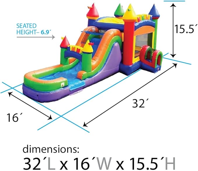 TentandTable Inflatable Bounce House Water Slide for Kids 5-12 Large, Commercial Grade Mega Bouncy Castle for Adults, Jump House, Includes Electric Air Blower, 32' L x 16' W x 15' H, Rainbow