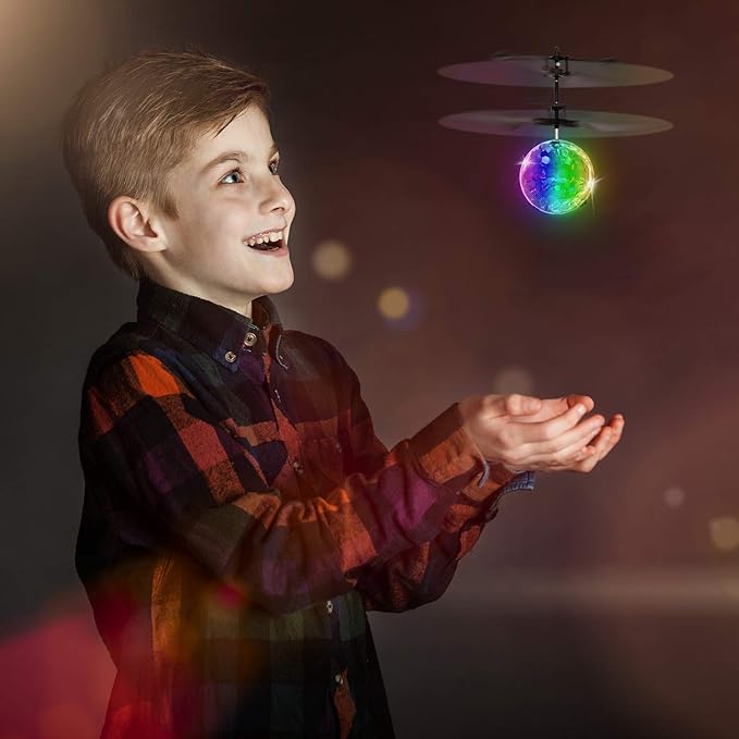 2 Pcs Flying Toy Ball Infrared Induction RC Flying Toy Built-in LED Light Disco Helicopter Shining Colorful Flying Drone Indoor and Outdoor Games Toys for 6 7 8 9 10 Year Old Boys and Girls