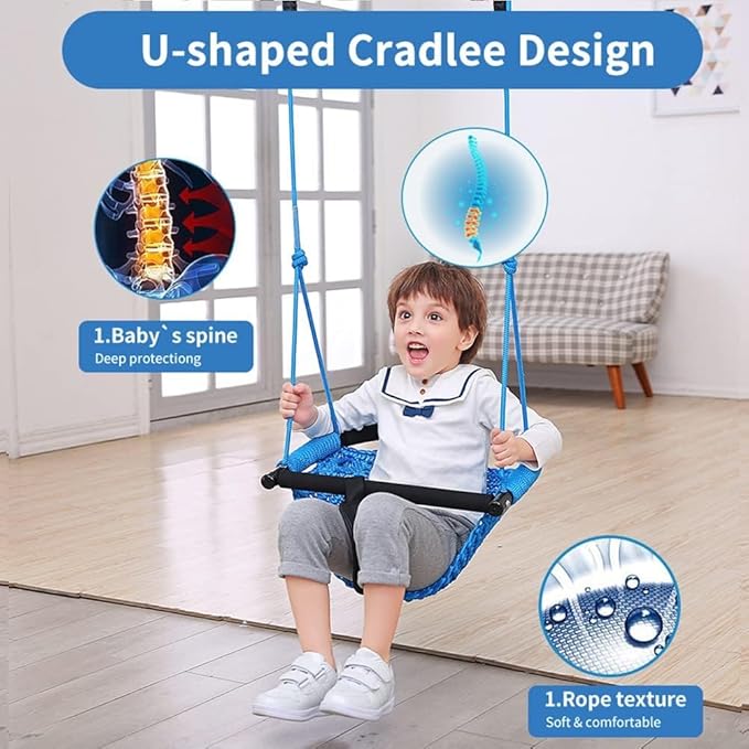 2 -in- 1 Toddler Swing. Swing Seat for Kids with Adjustable Ropes, for Kids Heavy Duty Rope Play Secure Children Swings Set, for Outdoor Indoor, (Blue+Pink)