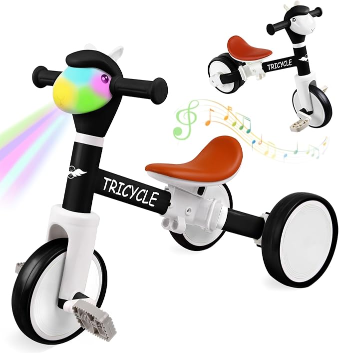 Tricycle for Toddlers 3 Year Olds, Toddler Balance Bike for Boys Girls 2-4, Toddler Tricycle with Light & Music Front, Kids Bicycle with Removable Pedal, Birthday Gifts for 2 3 4 5 Year