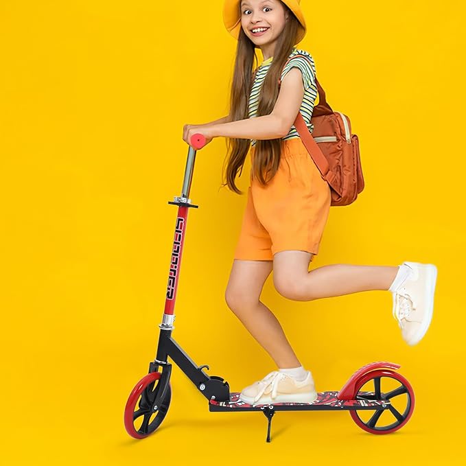 Folding Kick Scooter for Ages Lightweight Collapsible Scooter with Handlebar Height for Boys and Stable Balance Commuter Red