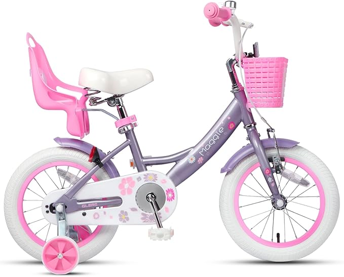 Glerc Maggie Girls Bike, 12-20 Inch Kids Bike for 2-13 Years Old Children, Princess Style Kids Bicycle with Doll-Seat & Basket & Training Wheels, Multiple Colors