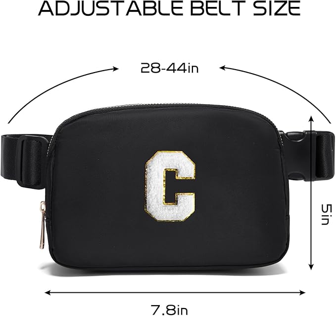 Gitus Birthday Gifts for 8 9 10 11 12 13 Year Old Girls Personalized Fanny Pack Crossbody Bags with Initial Letter Patch Belt Bag for Teen Girls Cute Trendy Stuff Travel Essentials (Black-C)