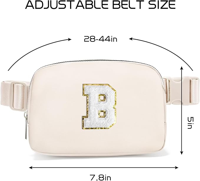 Gitus Birthday Gifts for 8 9 10 11 12 13 Year Old Girls Personalized Fanny Pack Crossbody Bags with Initial Letter Patch Belt Bag for Teen Girls Cute Trendy Stuff Travel Essentials (Ivory-B)