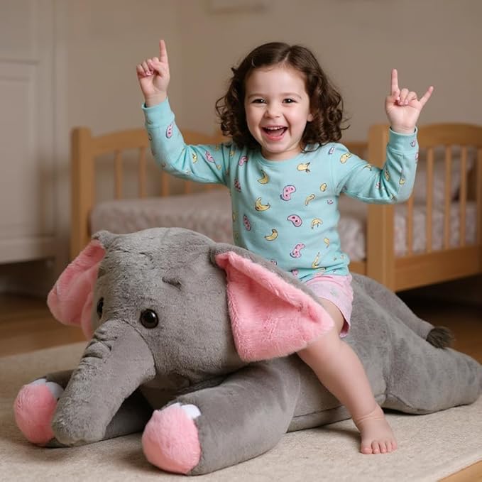 31.5" Large Elephant Stuffed Animal, Giant Grey Elephant Plush Toy Huge Size Fluffy Plushy Jumbo Plushie Birthday Gift for Kids,Toddlers