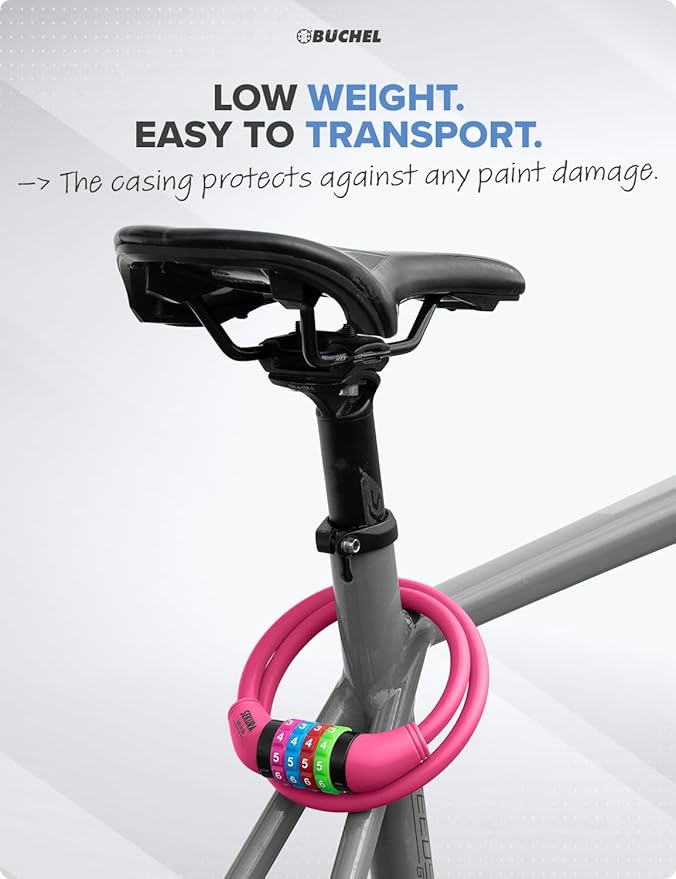 Bike Locks Cable for Kids - Colorful & Keyless - Secure Your Child's Bike - Easy-to-Use Bicycle Accessory, High Security 5 Digit Resettable Combination Coiling Bicycle Lock, Anti Theft