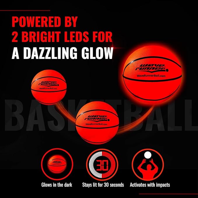 Light Up Basketball - Glow In The Dark Basketball - Teen Boys Gift Ideas For Boys 8-15+ Year Old - Led Basketball Accessories | Cool Outdoor Toys Ages 8 9 10 11 12 13 14 15 - Sports Stuff For Kids