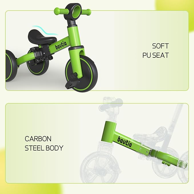 Kids Tricycle for Toddlers 1-3 with Push Handle, 5 in 1 Baby Balance Bike for 1-4 Years Old Boys Girls Gift with Removable Pedals (No Parent Steering Version)