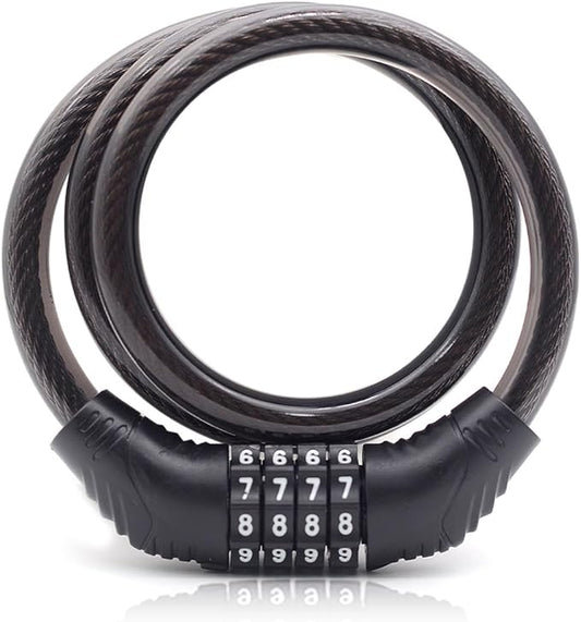 Bike Lock Cable, 30-inch Combination Lock, 4-Digit Resettable, Black
