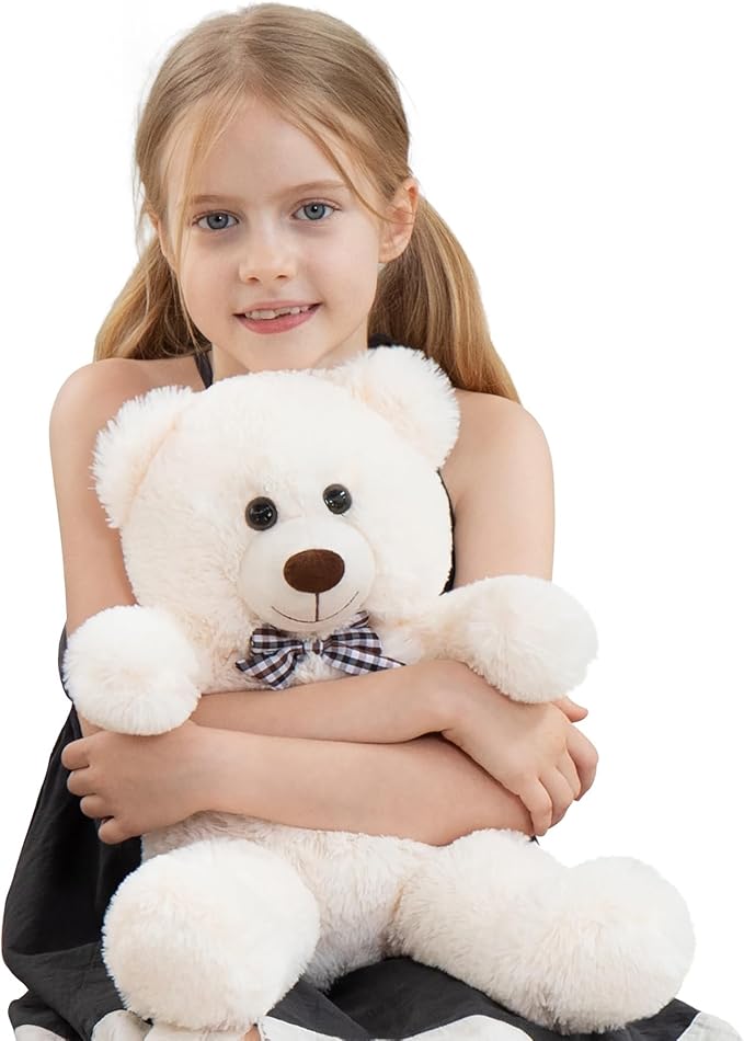 MorisMos Bow Tie Teddy Bear Stuffed Animal, 20 Inch Classic Stuffed Bears Plush, Cuddly Hugging Bear Gift for Toddler, Kids, Baby Shower & Birthday, White