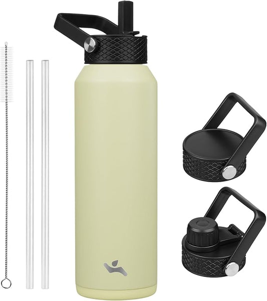 40oz Insulated Stainless Steel Water Bottle with Straw and 3 Lids, BPA-Free Sports Water Bottle,travel water bottle,Macaron Green