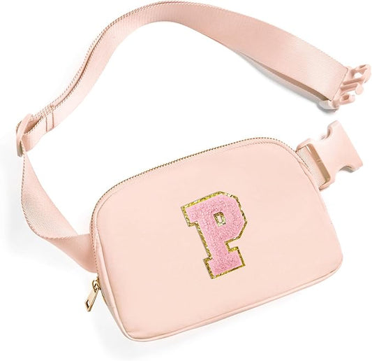 Gitus 6 7 8 9 10 Year Old Girl Gifts Belt Bag Fanny Pack Crossbody Bags with Initial Letter Patch Things for Teen Girls Easter Gifts for Girls Travel Essentials（Coral Pink-P）