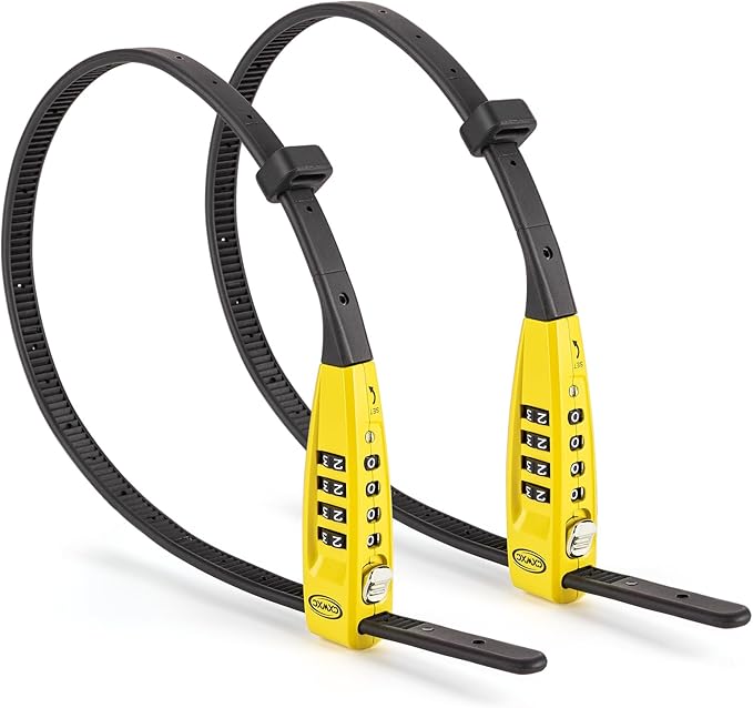 CXWXC Zip Tie Lock - 4-Digit Combo Cable Locks for Bike Motorcycle Helmet, Skateboard, Skis, Snowboard, Stroller & Cabinet - Ideal for Lightweight Security (2PC - Yellow, 45CM)