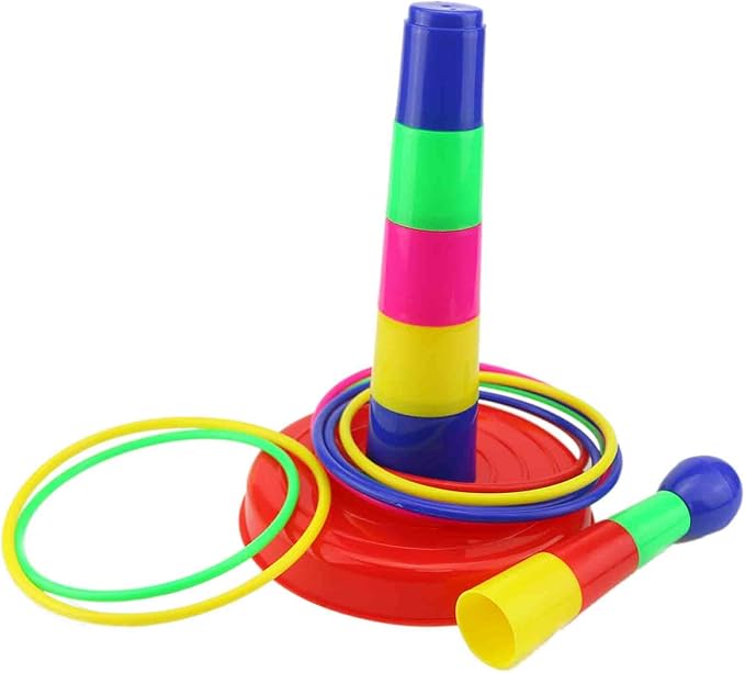 Ogrmar 18" Colorful Plastic Sport Ring Toss Game Set for Kids