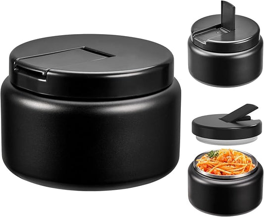 13.5oz Kids Jar for Hot Food, Insulated Vacuum Food Jar with Buckle Lid, Stainless Steel Wide Mouth Leak Proof Insulated Lunch Container for School Picnic Travel, Black