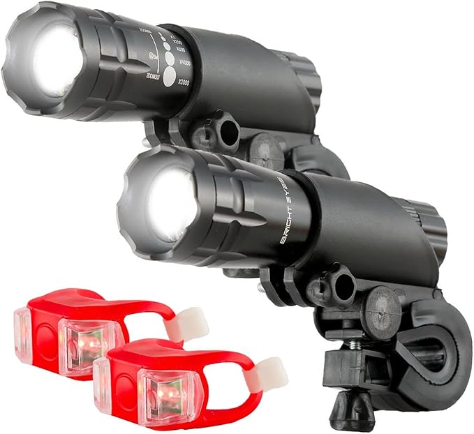 Bright Eyes - 2-Pack Aircraft Aluminium Waterproof 300 Lumen LED Bike Light Set (Headlight, Taillight) - Batteries Included
