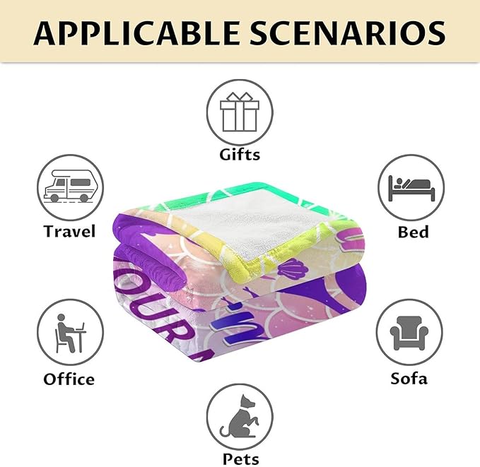 Personalized Mermaid Blanket with Name - Soft, Fuzzy & Warm - 30"x40" Small Blanket for Couch, Office - Colorful Cute Throw Gifts for Girls