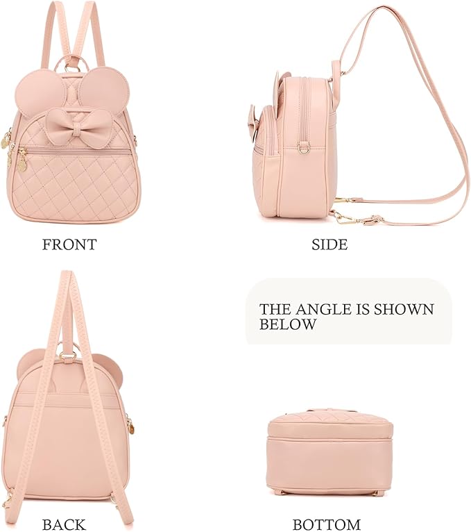 KL928 Girls Mini Backpack Bowknot Polka Dot Cute Small Daypacks Convertible Shoulder Bag Purse for Women