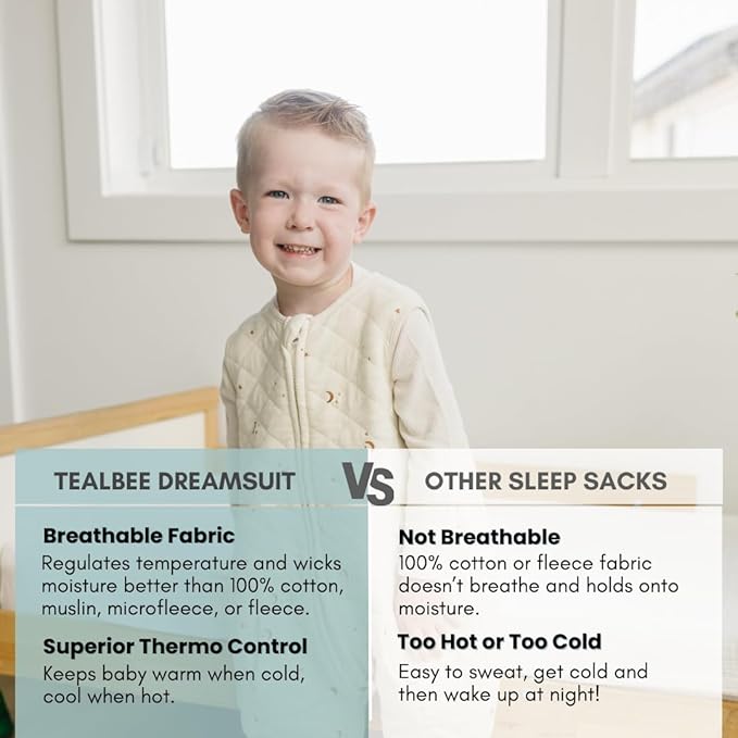 Tealbee Dreamsuit Toddler Sleep Sack with Feet – Walker Sleep Bag with Legs, Rayon made from Bamboo, All Season 1.2 TOG, 2-Way Zipper, 12m-2T - Moons&Stars