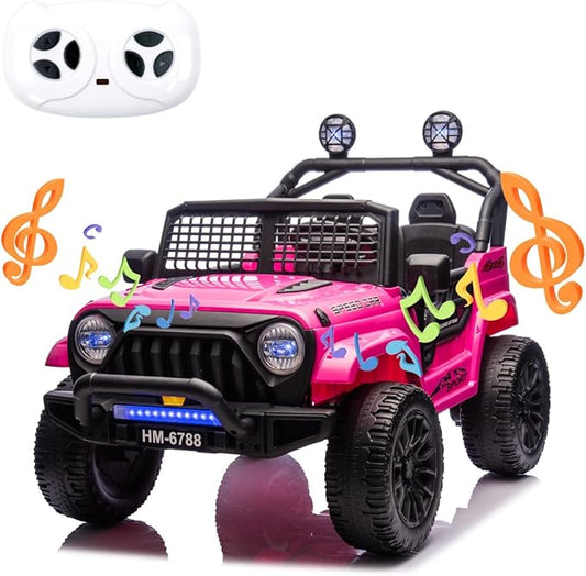 24V Electric Car for Kids Truck Car Ride On Car Kids Car Equipped with Bluetooth,Parental Remote Control,LED Lights,Double Open Doors,Wear Resistant Wheels-Pink