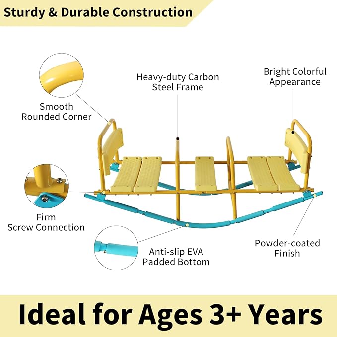 2 in 1 Teeter Totter Seesaw for Kids, 1-3 Person Metal Rocking Seesaw for Boys Girls Indoor Outdoor Rocker Toy Playground Equipment for Backyard