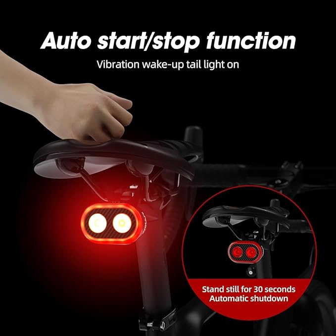 Bike Tail Light, Smart Brake Sensing Bicycle Rear, Main + Sub Light Auto On/Off, 4 x 5 Modes, Ultra Bright LED Back Lights, IPX6 Waterproof, USB Rechargeable, Cycling Safety Accessories
