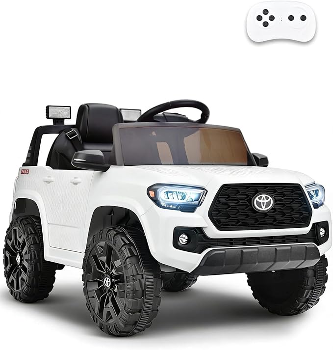Blitzshark 12V Kids Ride on Car Licensed Toyota Tacoma Battery Powered Motorized Electric Vehicle, with Remote Control, Digital Display, Spring Suspension, Storage Space, Music &FM, White