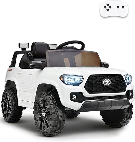 Blitzshark 12V Kids Ride on Car Licensed Toyota Tacoma Battery Powered Motorized Electric Vehicle, with Remote Control, Digital Display, Spring Suspension, Storage Space, Music &FM, White