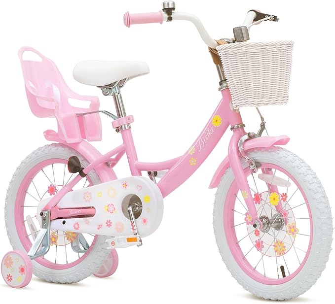 Girls Bike with Basket for Toddlers and Kids Aged 3-14 Years Old, 12 14 16 18 Inch with Training Wheels & Doll Seat, 20 Inch with Kickstand & Rear Rack, Princess Style Bicycle for Gift.