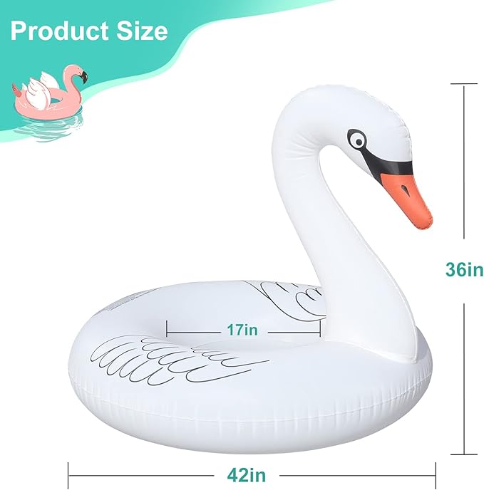 Solar Powered Inflatable Swan Pool Floats with Lights, LED RGB Color Changing Light Up Pool Floats Adult, 42'' Large Swan Pool Floaties, Lake Floats Summer Pool Raft Lounge for Adults - 2 PC