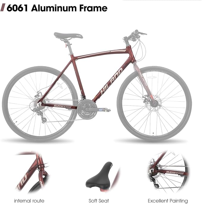 HH HILAND 700C Road Hybrid Bike, 21 speeds Bikes Urban City Commuter Bicycle with Disc Brake for Men Women Adult Comfortable Bicycle