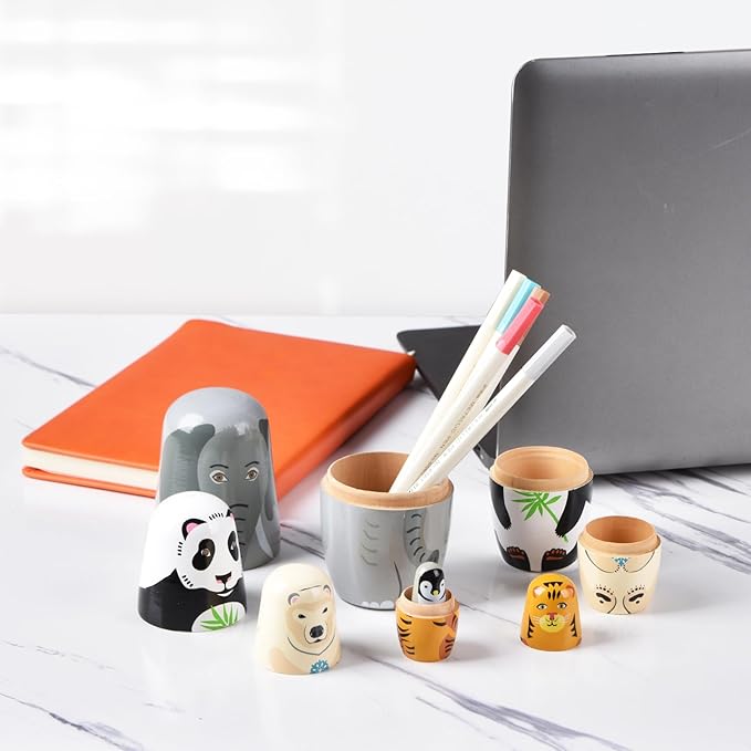 Nesting Dolls, Nesting Easter Eggs Toys, Wooden Handmade Matryoshka Dolls for Kids Birthday or Home Decoration (Elephant)