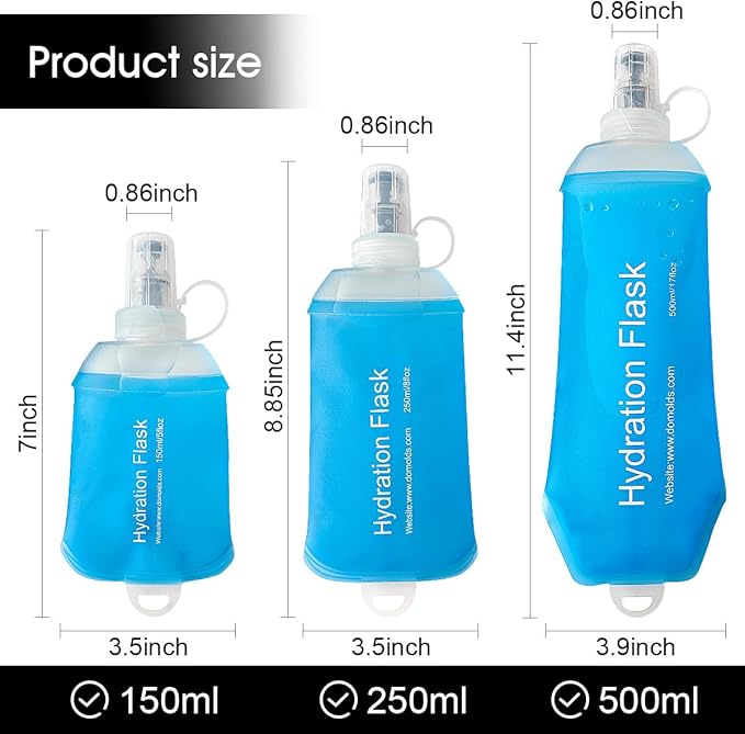 WILDREEDS 500ml Soft Flask, TPU Collapsible Soft Water Bottle for Hydration Pack, Running Vest, Folding Water Bottle for Hiking Cycling Climbing-1Pcs, Blue