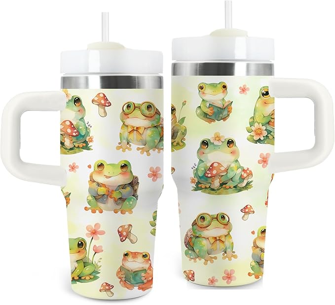 Frog Gifts for Kids - 14 Oz Cute Boys Girls Tumbler with Handle and Straw, Stainless Steel Insulated Tumbler, Sweatproof, for Sports, School, Travel - Frog Lovers Children Birthday Gifts Cups(1pc)
