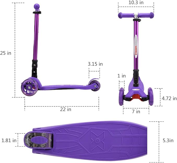 ChromeWheels Foldable Scooters for Kids, Deluxe Kick Scooter 4 Adjustable Height 132lbs Weight Limit 3 Wheel, Lean to Steer LED Light Up Wheels, Best Gifts for Girls Boys Age 3-12 Year Old