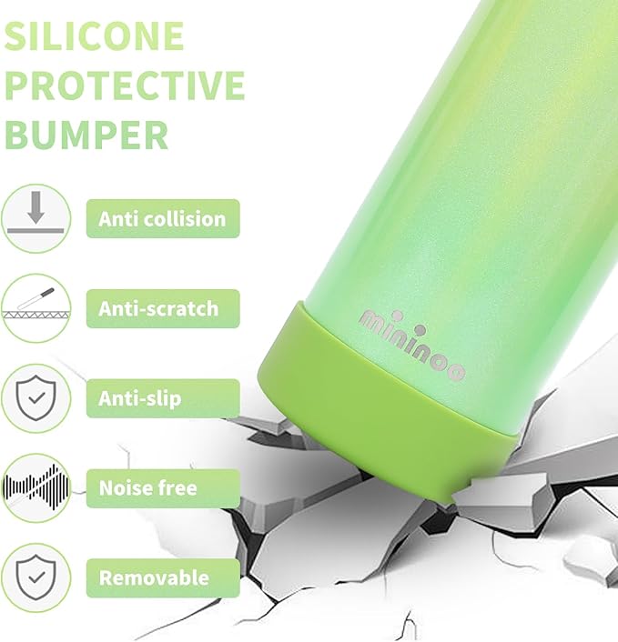 Mininoo Kids Water Bottle for School - 16 oz Stainless Steel Insulated Water Bottle with Ceramic-Lined, Leakproof Straw Lid & Beaded Handle for Girls & Boys