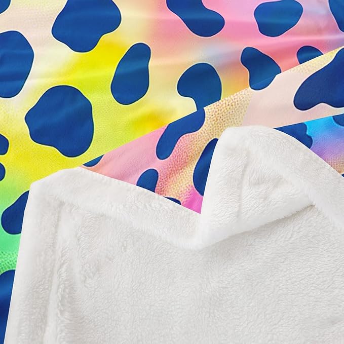 Leopard Print Sherpa Blanket - Africa Cheetah Fleece Throw With Rainbow Design - Plush Safari Animal Pattern for Room Decor - Fuzzy Blanket for Sofa, Bed, Couch - Queen 90x90 Inch