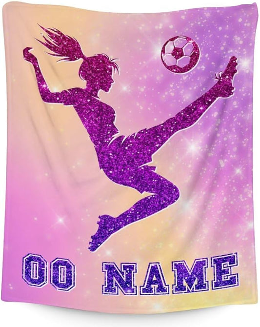 Custom Soccer Blanket Gifts for Girls, 30x40 Inches Sport Throw Blanket for Babies Kids, Personalized Pink Soft Fuzzy Nap Blankets for Couch Sofa Bed