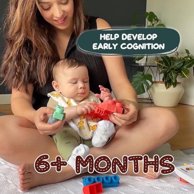 Big Soft Building Blocks for Toddlers 1-3 Year Olds - 20-Pieces Mega Blocks with Booklet for Sensory & Motor Skills - STEM Large Squishy Rubber Blocks for Babies - Montessori Stacking Baby Toys