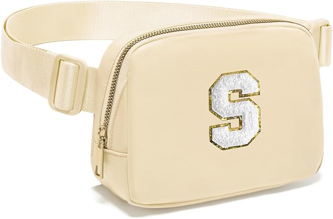 Gitus Birthday Gifts for 8 9 10 11 12 13 Year Old Girls Personalized Fanny Pack Crossbody Bags with Initial Letter Patch Belt Bag for Teen Girls Cute Trendy Stuff Travel Essentials (Beige-S)