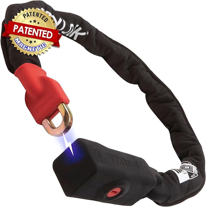Seatylock Viking Bike Chain Lock with Key - Magnetic Patented Sold Secure Gold Rated - Heavy Duty Anti Theft - Smart Ultra Security Bicycle Lock (43.3 Inch)