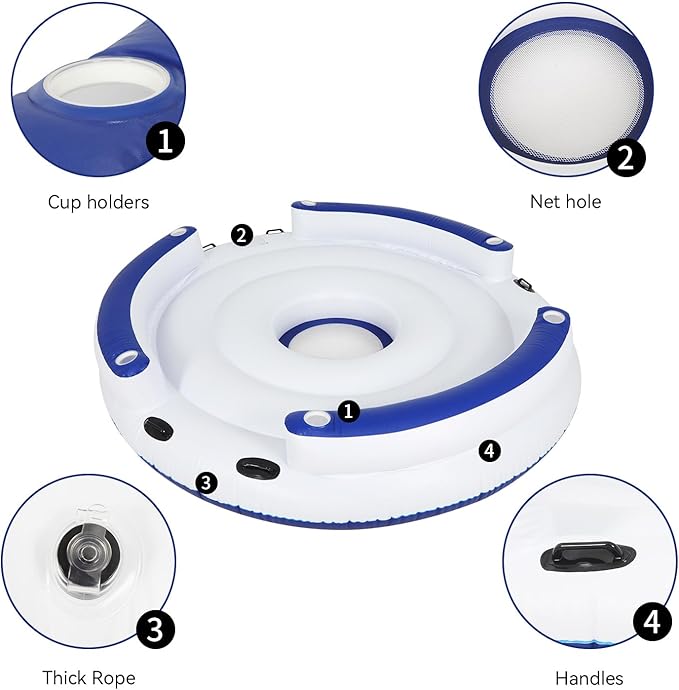 YUSING Inflatable Pool Floats, 2-3 Person Giant Pool Float Lounger with Cup Holder for Adults & Kids, Floating Island for Indoor & Outdoor